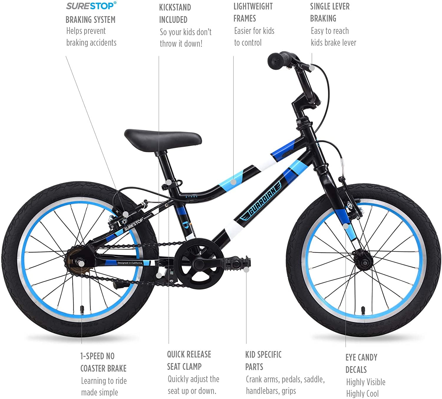 Guardian Kids Bikes Ethos. 16 20 24 Inch Multiple Colors for Boys