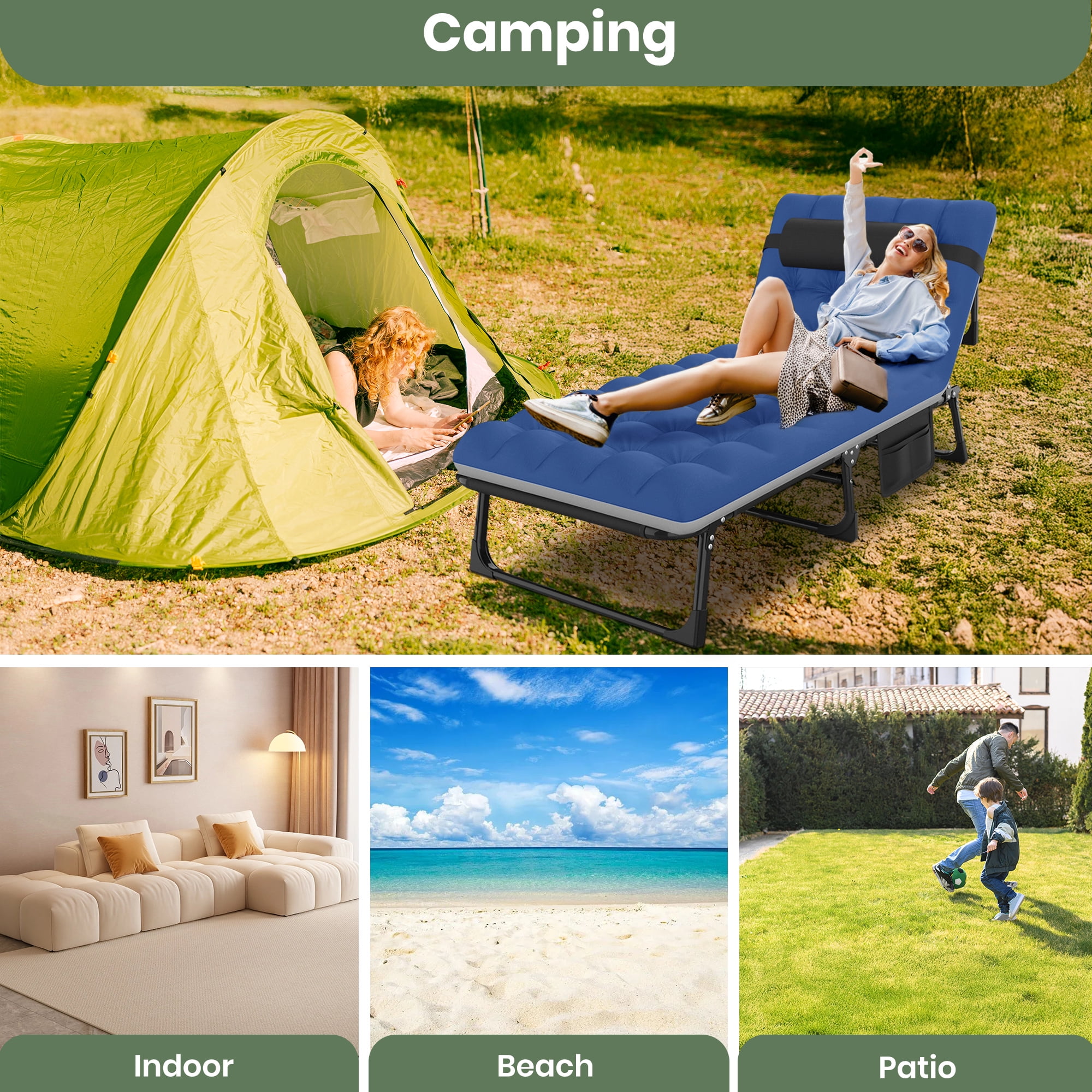 Gvdv Portable Folding Camping Cot with Mattress, 29" Wide Multi-Position Folding Chaise Lounge Chair, Oversized Folding Bed Sleep Cot for Outdoor, Home, Office