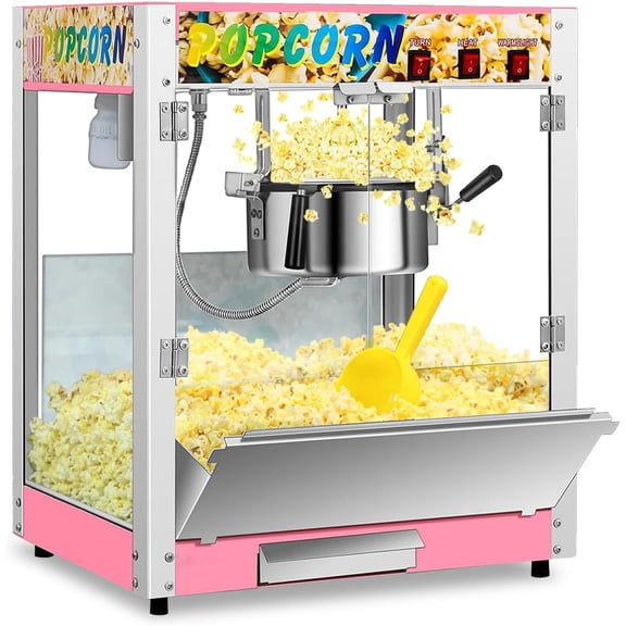 Popcorn Machine, 8oz Cinema Popcorn Maker Machine, Commercial Popper with Stainless-Steel Kettle, Kernel Tray, Warming Light, Accessories