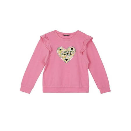 - Reversible Flip Sequin Heart Ruffled Sweatshirt (Big Girls)