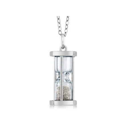 Ladies Hourglass - Gem Stone King Sterling Silver Hourglass Pendant with 0.50 Ct Diamond Dust & 18