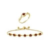 Gem Stone King 4.18 Ct Round Red Garnet 18K Yellow Gold Plated Silver Ring Bracelet Set