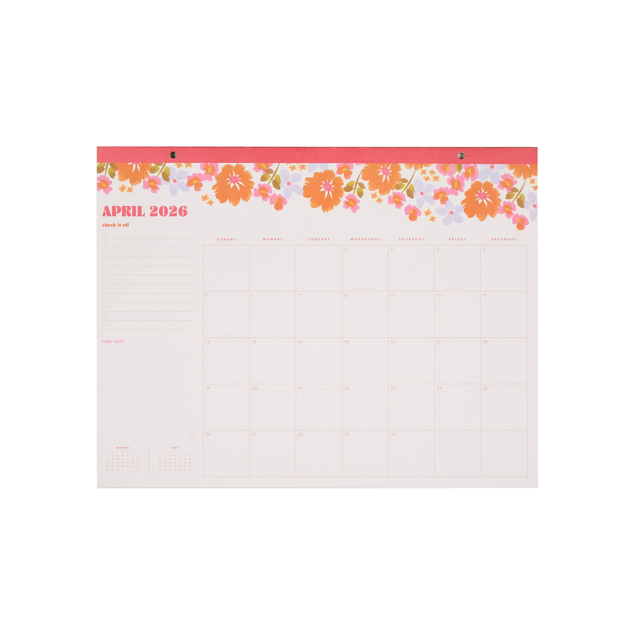 Organized by Happy Planner Monthly Weekly Desk Calendar (22" x 17") Sunshine Blooms 15-Month April 2026-June 2027, Large size
