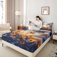 thumbnail image 4 of Castle Fairy Floral Sunflower 3pcs Twin Sheet Sets,Flying Butterfly Twin Fitted Sheet,Blue Orange Breathable Flat Sheet,Super Cozy Flower Room Decor, 4 of 7