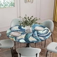 thumbnail image 5 of Ocean Octopus Round Tablecloth for 45-54 Inch Tables,Fitted Table Cover with Elastic Edge,Nautical Coastal Vintage Starfish Coral Waterproof Outdoor Table Cloth Protector for Patio Garden Dinner, 5 of 9