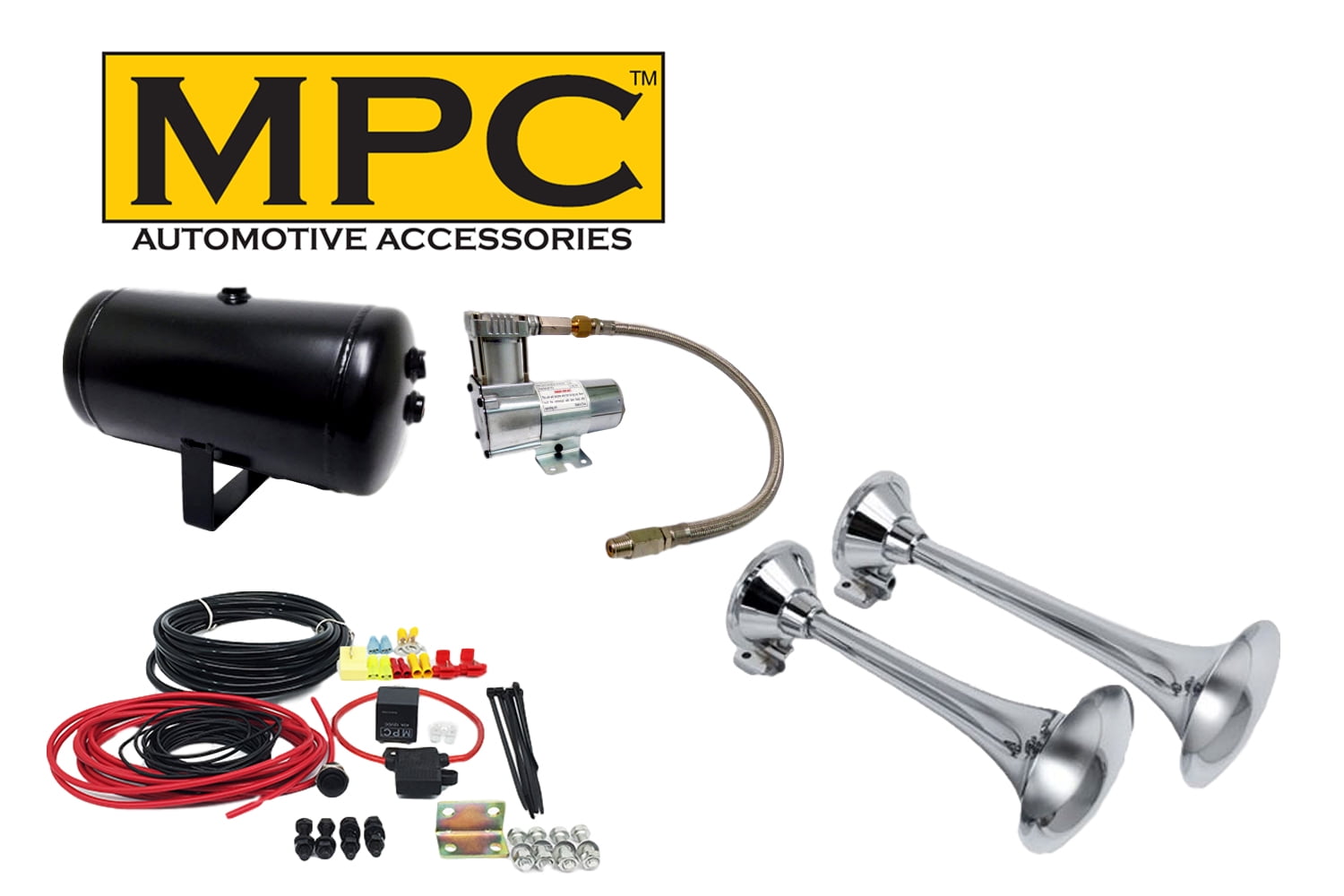 Car & Truck Air Horn Kit 12 volt w/ 120 PSI External Mount Air System