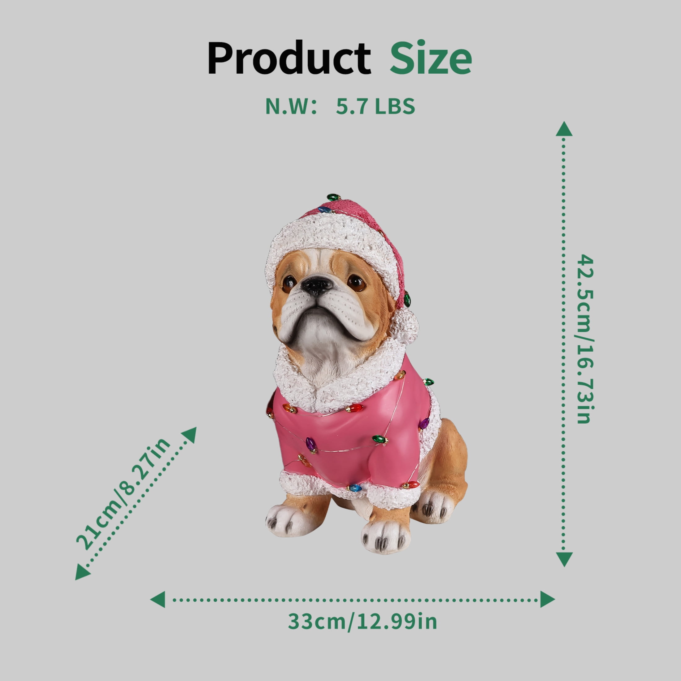 Noble House Christmas Pug Statue, Cheerful Holiday Dog Figurine in Santa Outfit, Brown Fur & Pink Shirt