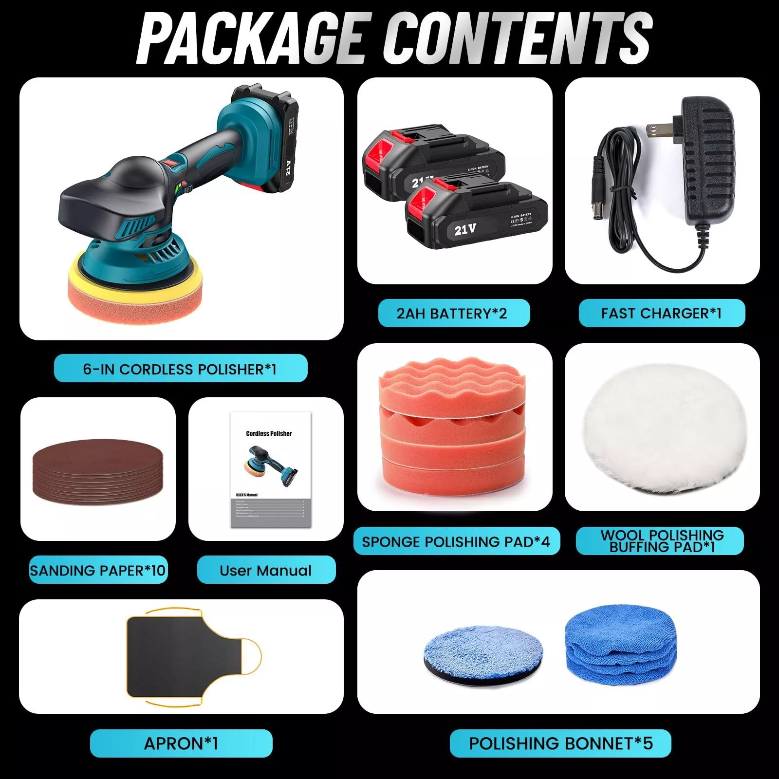 iMeshbean Car Polisher Buffer Cordless Dual Action Polishing Machine 5" Orbital Sander Polishing Kit with 6" 2 PCS Battery