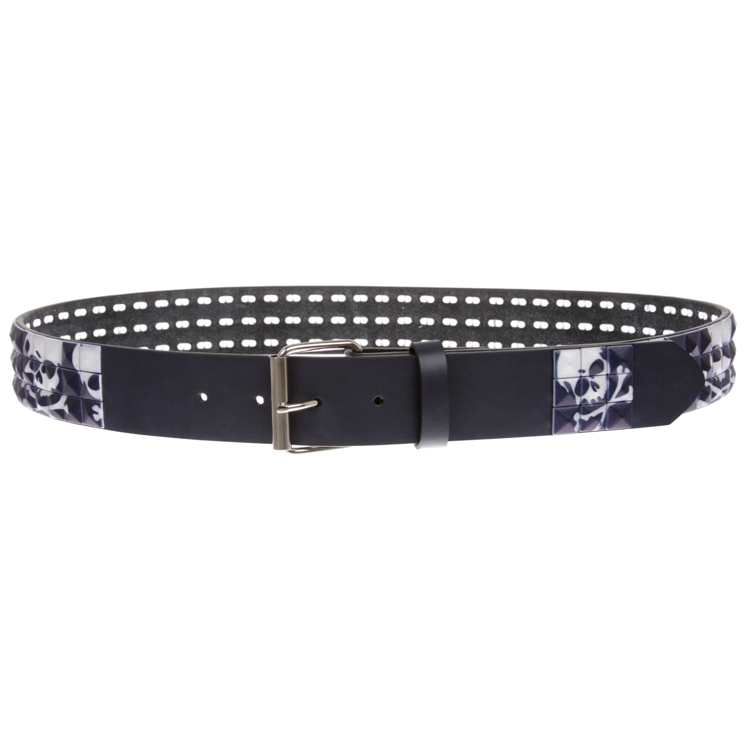 Beltiscool Kids Snap on Art Work Skull Cross Bone Punk Rock Silver Studded Leather Belt, Girl's, Size: Small (24), Blue