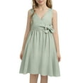 thumbnail image 2 of LEWKW Big Girls Skater Dress Solid Color Sleeveless Bow Knot Waist Elegant A-Line formal Gown for Spring Wedding Guest and Junior Bridesmaid, 2 of 5