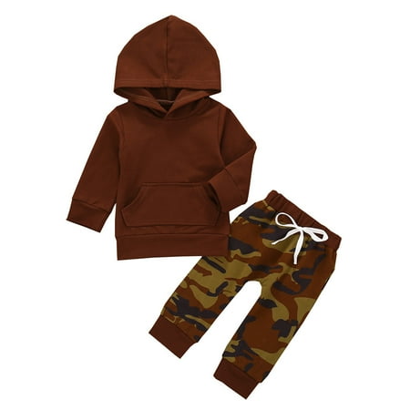 

Honeeladyy 2pcs Toddler Baby Girls Clothes Set Camouflage Print Hoodie Tops+Pants Outfits Brown