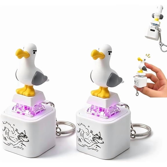 Seagull Mine Sound Button Keychain, Rechargeable Fidget Clicker Toy with LED Light, Gadget for Home, Office, Desk, Travel, Display, Gift, 2 Pcs