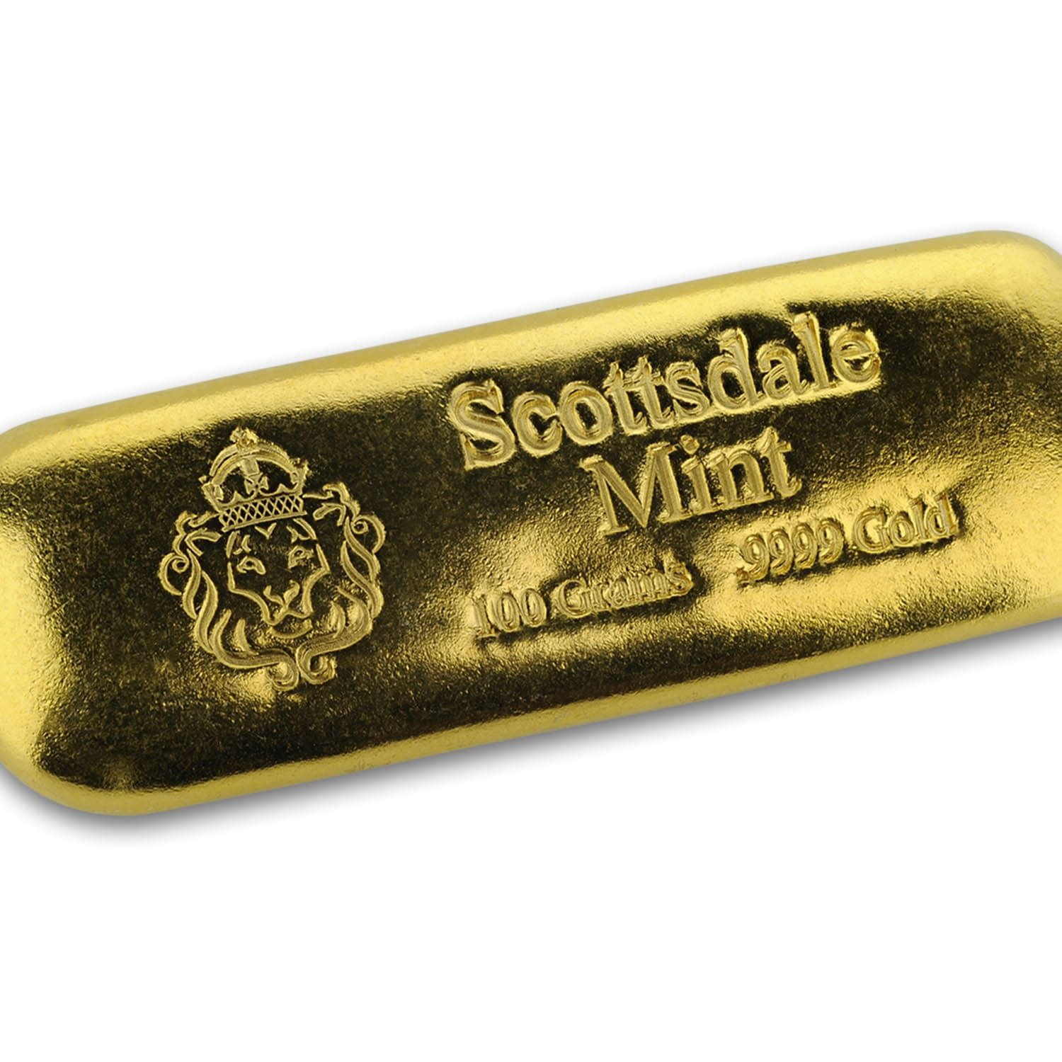 100 gram Gold Bar - Scottsdale Mint Lion Hallmark .9999 Fine Gold