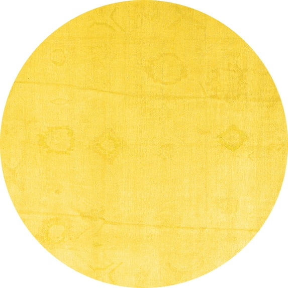 Ahgly Company Indoor Round Oriental Yellow Traditional Area Rugs, 4' Round