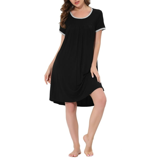 Vestido de salón para mujeres Inspire Chic, camisones de noche, pijamas de color sólido, camisones de cuello redondo, color negro