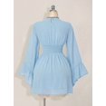 thumbnail image 2 of Womens Baby Blue V-Neck Solid Color Smocked Waist Bell Sleeve Mini Dress, 2 of 10