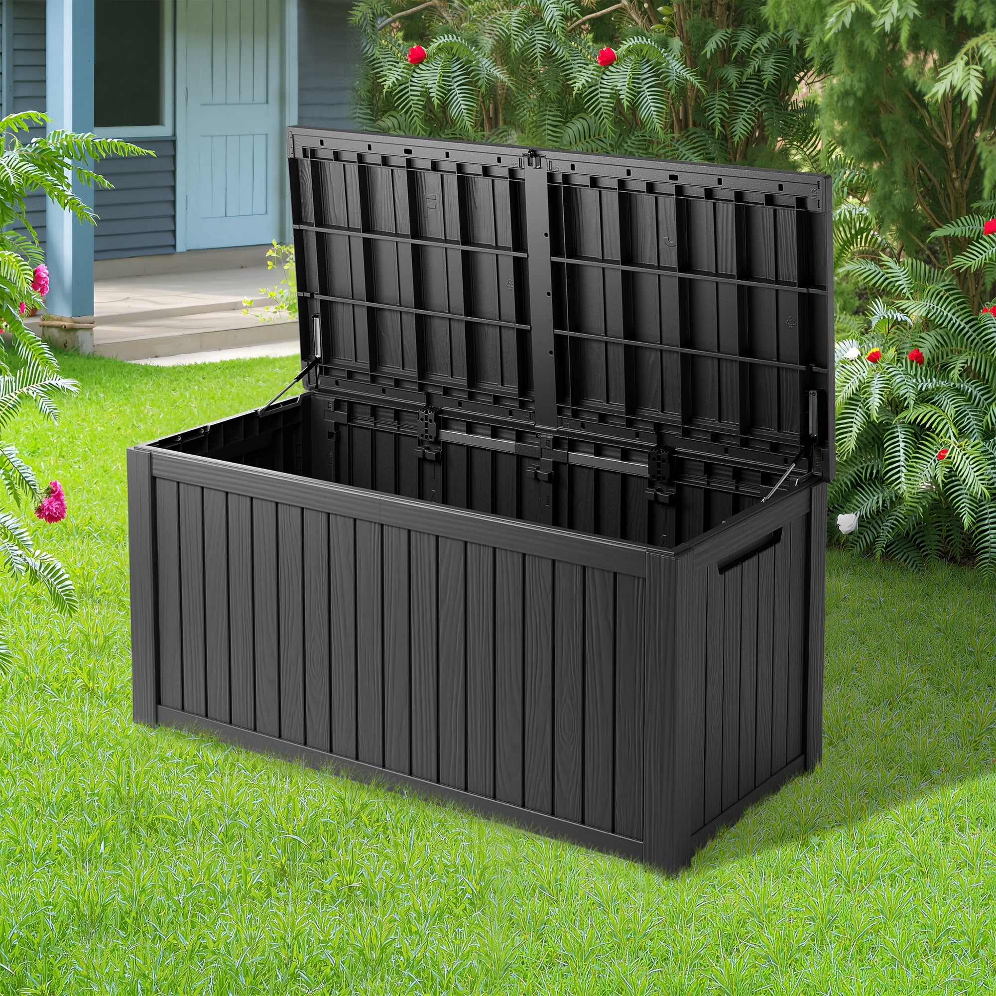 MAYEERTY 180 Gallon Outdoor Deck Box, Large Capacity Storage Box for Patio Furniture Cushions, Pillow with Wheels, Black