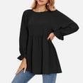 thumbnail image 3 of Aboser Babydoll Shirts for Women Loose Fit Puff Sleeve Tunic Tops Flowy Round Neck T-Shirt Solid Color Fall Outfits Casual Basic Long Tee Shirt Trendy Ruffle Hem Blouses, 3 of 8