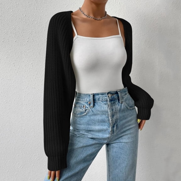 Tanghaowl Women's Cardigans Women Casual Long Sleeve Knitted Open Front Fashion Loose Elegant Warm Oversized Sweater Cardigan Black S
