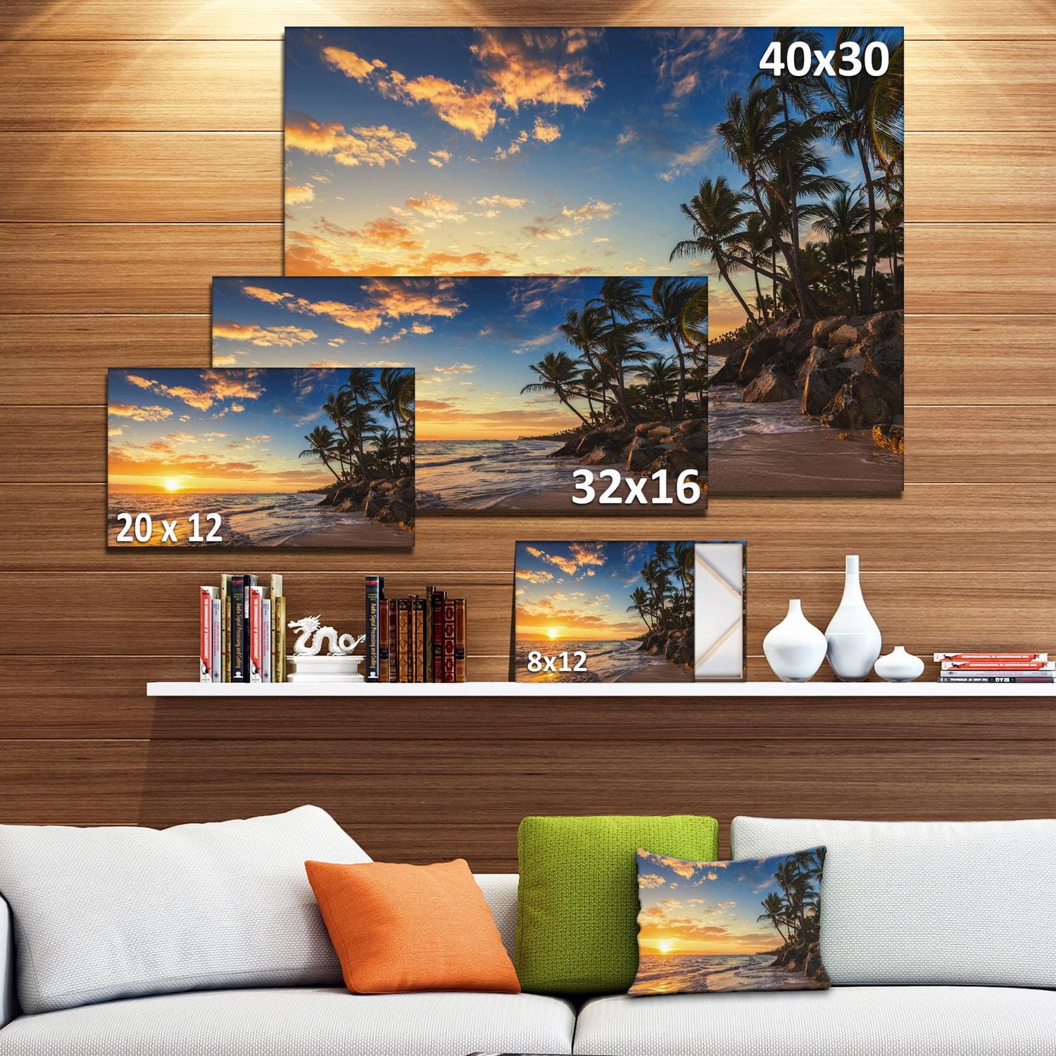 Designart Paradise Tropical Island Beach avec des palmiers Art mural sur toile