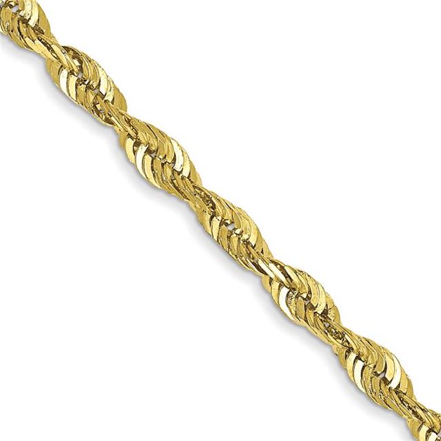 Quality Gold 10EX021-22 10K Yellow Gold 2.50 mm Extra-Light Diamond-Cut 22 in. Rope Chain