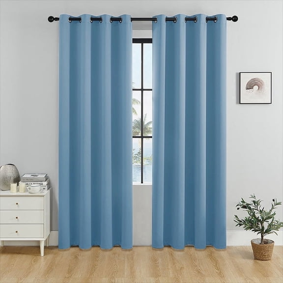 SpaceMuse Modern Blackout Curtains 52 X 96 inch, 2 Panels 90% Blackout Blue Tie Top Single Indoor Curtain Panel Thermal Insulated Light Blocking Drapes