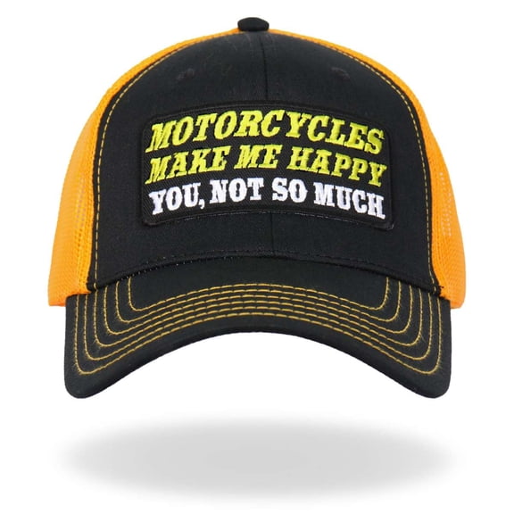 Hot Leathers GSH1045 Make Me Happy Trucker Hat - Black & Yellow - Adjustable Size