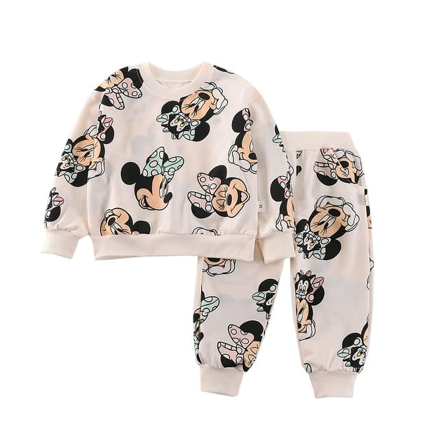 Conjunto con capucha y estampado completo de Minnie Mouse de Disney para niños y niñas, jersey con capucha, pantalones, ropa para niños de Mickey Mouse