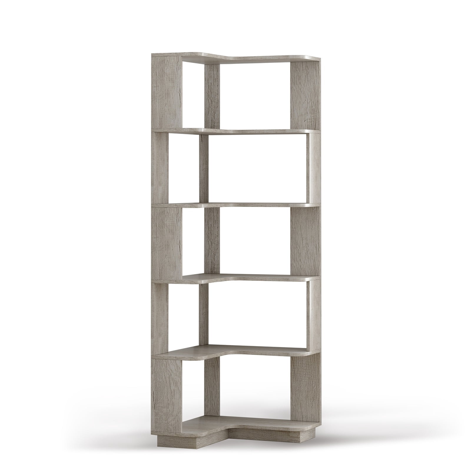 Hommoo 6-Tier Freestanding L-Shaped Corner Bookshelf Display Shelf, Wooden Bookcase Multifunctional Open Storage Rack Organizer, Light Gray