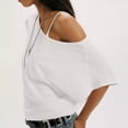 thumbnail image 6 of YUGYXL Womens Cinched Waist Off The Shoulder Tops Dolman Sleeve Banded Bottom Tee Shirts Casual Loose Summer Outfits White Top XL, 6 of 9
