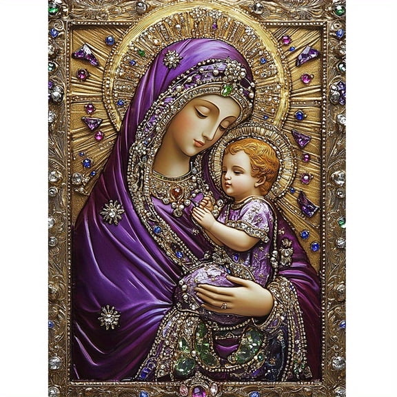 5D DIY Artificial Full Diamond Painting Set - Adult Beginner, Mother with Golden Halo for Home Wall Decor & Gift - Perfect for Art Lovers & Adults