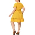 thumbnail image 4 of GRACE & GRANDEUR Women's Plus Size Mother's Day St. Patrick's Day Dress V Neck Short Sleeves Tie Waist Summer Shirt Dresses 2X Yellow, 4 of 8