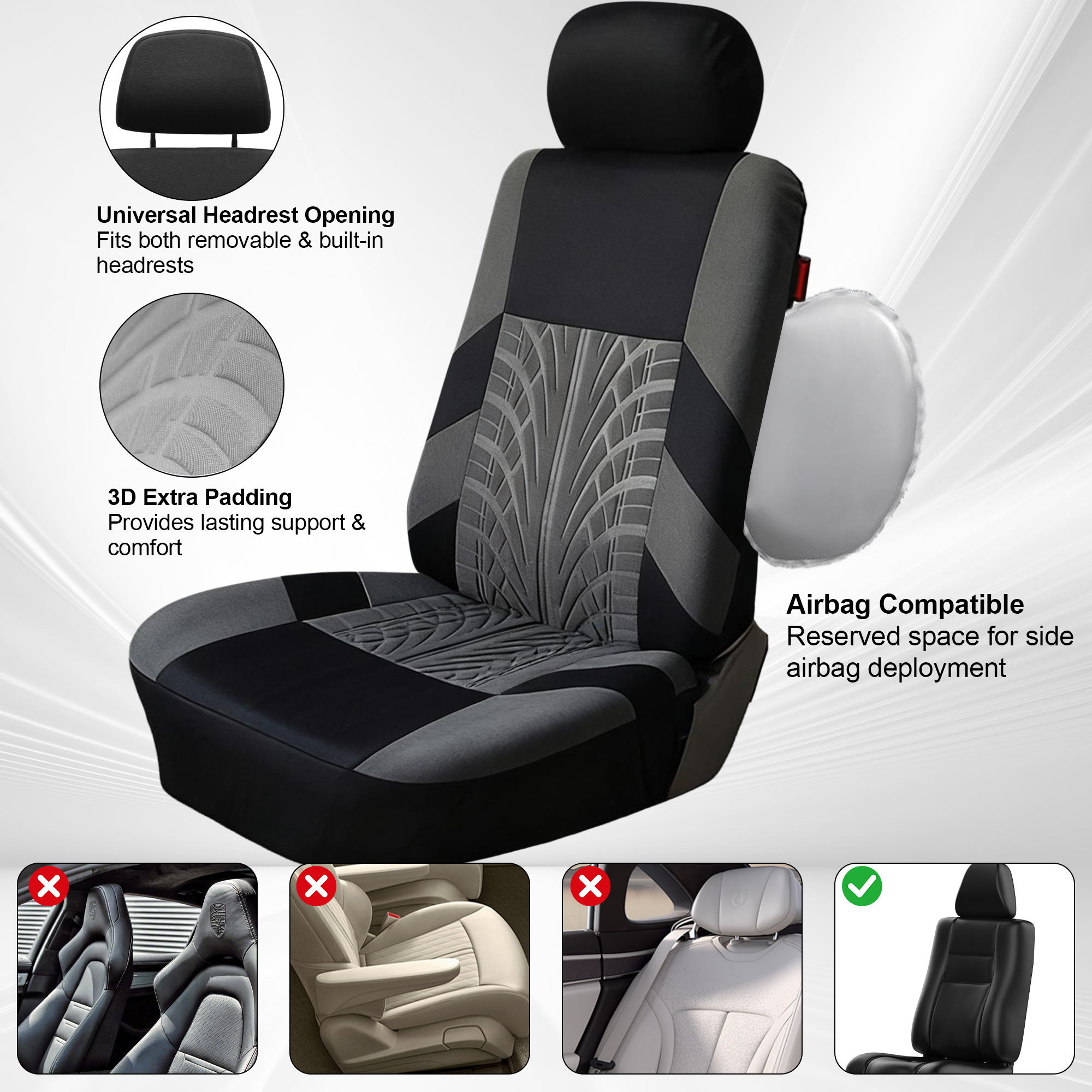 FLORAY 9-Piece Universal Car Seat Covers, Gray, Airbag Safe photo 4