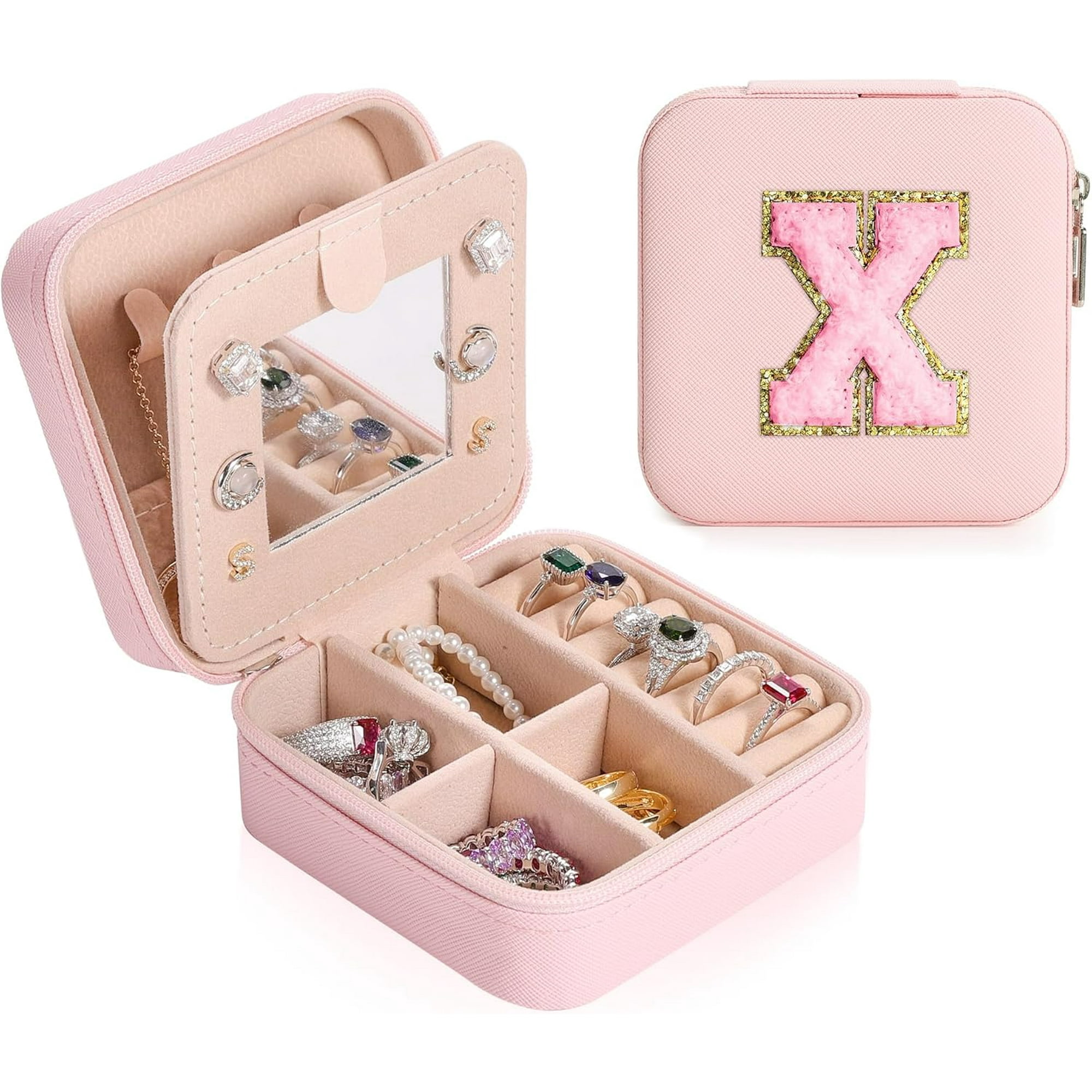 10x10x5cm Cadeau Femme Boîte à Bijoux Personnalisée Avec Initiale - Cuir PU Avec Miroir - Rangement Voyage Pour Femmes Cdiscount Bijoux Voyage