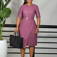 thumbnail image 2 of AURA Womens Pleated Midi Dress High Waist Belted A Line Crewneck Five Sleeve Elegant Summer Work Dress with Zipper, 2 of 10