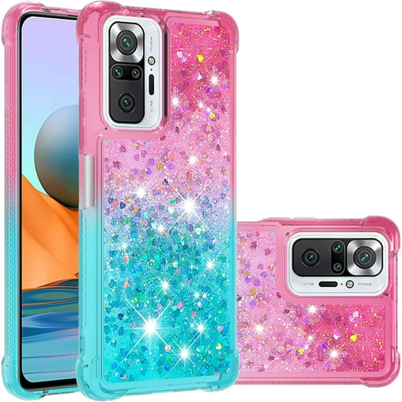 For Xiaomi Redmi Note 10 Pro/Note 10 Pro Max Case With Creativity Clear Gradient Quicksand Glitter Flowing Liquid Floating Case Bling Diamond Sparkle Cover for Redmi Note 10 Pro JB Powder Blue