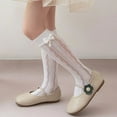 thumbnail image 4 of Esaierr 2 Pairs Toddler Kids Lace Knee High Socks Girls Bow Princess Socks Spring Summer Mid-Calf Socks for 3-12T, 4 of 9
