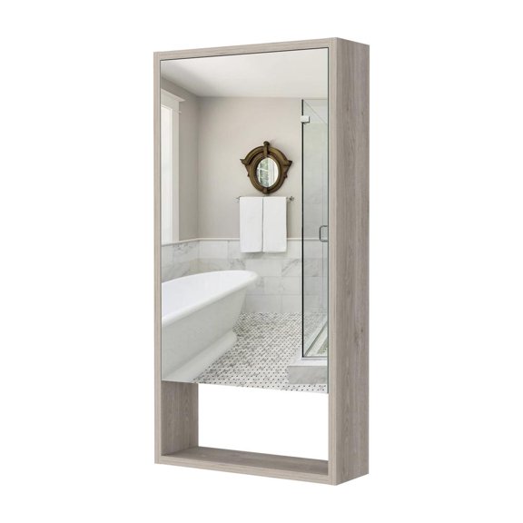 FM FURNITURE Modesto Engineered Wood Medicine Cabinet with Mirror in Light Gray