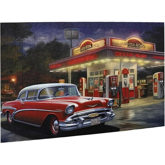 Puzzles For Adults 500 Pieces Old Fashioned Gas Station Car Formation Wooden Diy Families  Home Toys Jigsaw Puzzle Funny Wall Art Gift