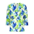 thumbnail image 3 of CYMMPU Casual Floral Printed 3/4 Length Sleeve Shirts Business Work Blouses to Wear with Leggings Dressy Tunic Tops Elegant Blouse Summer Fall V-Neck 2025 Clothes for Women Navy S, 3 of 6