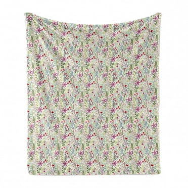 Spring Soft Flannel Fleece Throw Blanket, Wild Flowers Pointy Petals Season Blossoming Leaves, Cozy Plush for Indoor and Outdoor Use, 60" x 80", Multicolor, by Ambesonne