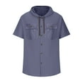 thumbnail image 4 of pstuiky Camisas de manga corta para hombre, Blusa informal de manga corta con capucha, botones y bolsillo con cordón de color sólido para hombre. camisas casuales para hombre l, 4 of 6
