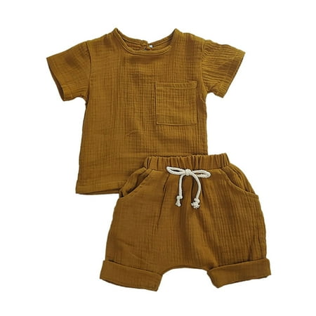 

Maxcozy Baby Boys 2Pcs Summer Outfits Set Short Sleeve T-Shirt Tops + Shorts for Toddler 0-3T