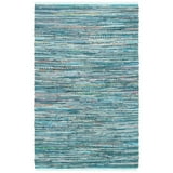 SAFAVIEH Rag Candis Striped Cotton Area Rug, Turquoise/Multi, 4' x 4 ...