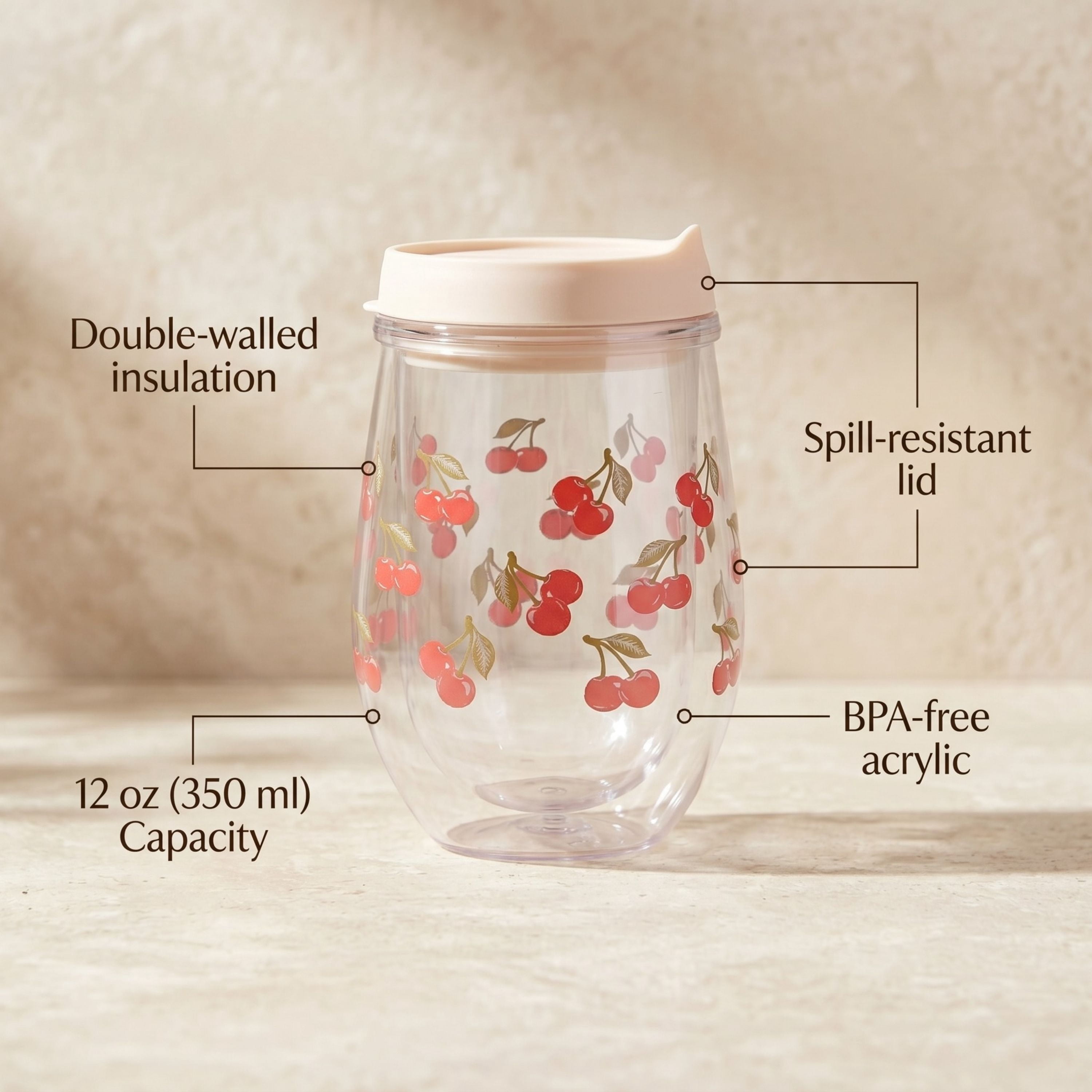 Just Feed Me by Jessie James Decker 2-Pack 12oz Printed Wine Tumbler Set, Dolce Vita and Cherry