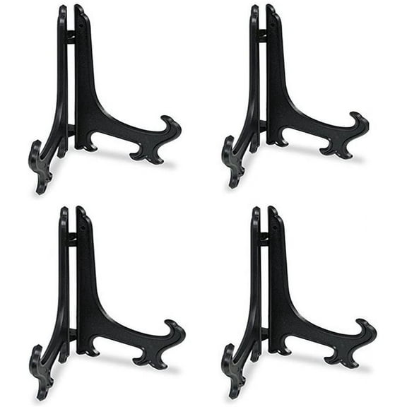 (4 Pack) 12 Inch Plastic Display Stand, Black Easel Display Photo Holder Stand, Displays Picture Frames, Cookbooks, Tablets and Art