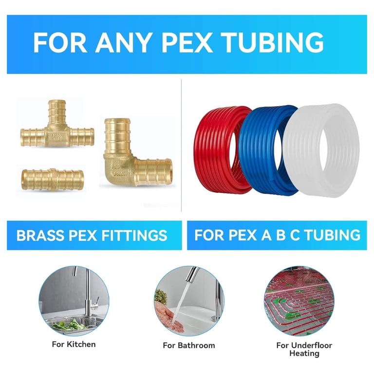 PEX Pipe Fitting 1/2 Inch Push Fit Set - Brass Elbow, Tee & Coupling, No Tools Needed For Quick Connection