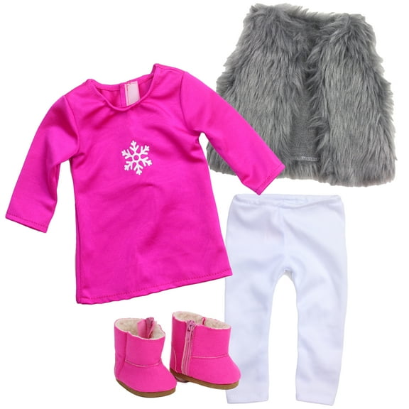 Sophia's Kids Fleece Snowflake Print Sleep Shorts, Shirt, & Slippers for 18   Dolls, Blue/Pink