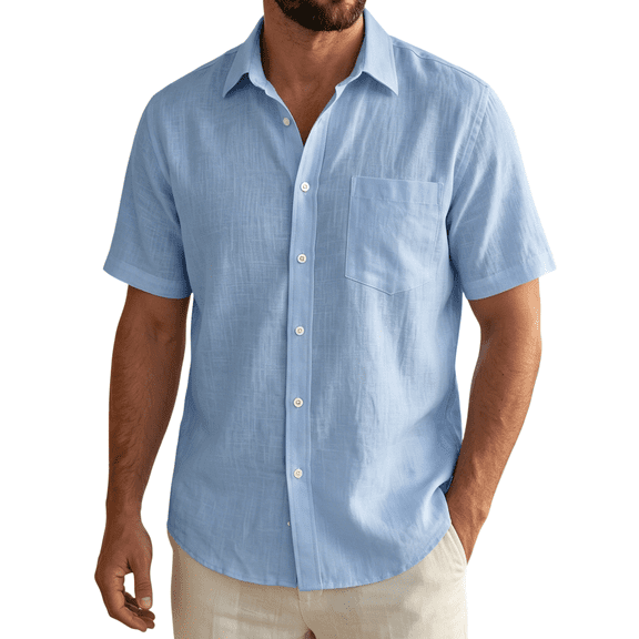Men's Linen Short Sleeve Shirts Button Down Short Casual Shirts Summer Beach Lightweight Vacation Summer Tops with Pocket