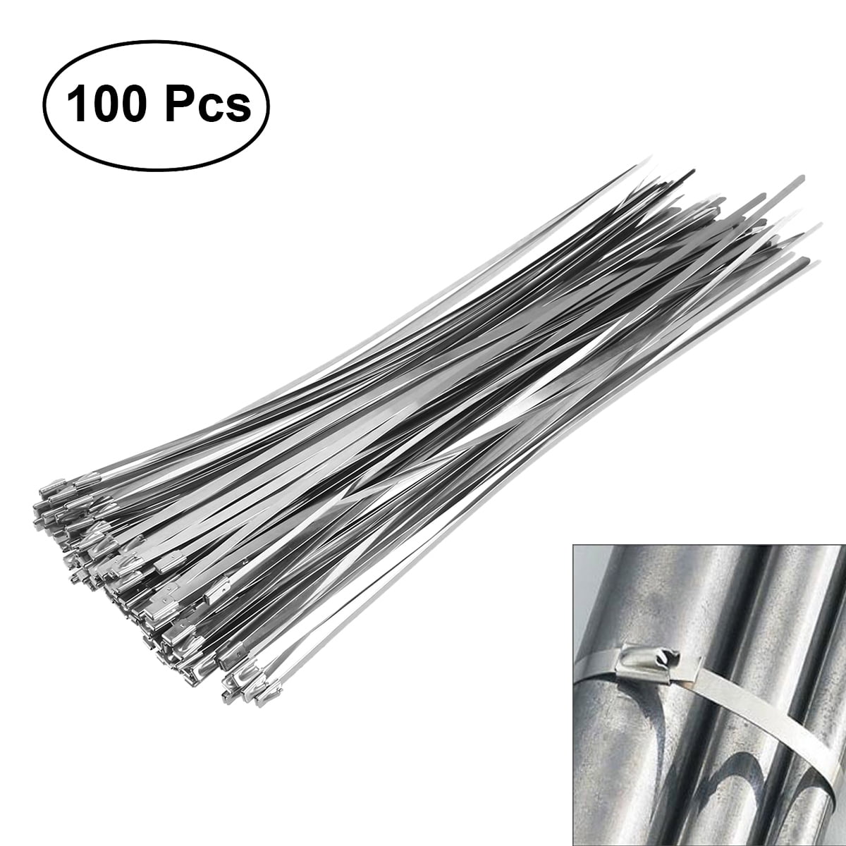 100pcs 4.6mm*300mm Stainless Steel Cable Zip Ties Exhaust Wrap Locking